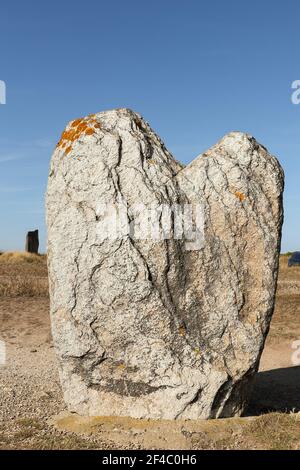 Menhir Beg Er Goalennec, Quiberon, Departement Morbihan in der Bretagne, Frankreich Stockfoto