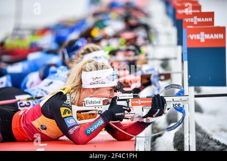 Tiril Eckhoff aus Norwegen beim 10-km-Verfolgungswettbewerb der Frauen beim IBU-Biathlon-Weltcup am 20. März 2021 in Ostersund, Schweden, in Aktion. Photo anders Wiklund / TT / Code 10040 *** SCHWEDEN OUT *** Stockfoto