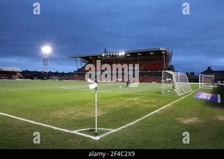 Gesamtansicht Blundell Park während der Sky Bet EFL Liga zwei Spiel zwischen Grimsby Town und Crawley Town im Blundell Park in Cleethorpes. Stockfoto