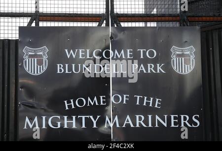 Gesamtansicht Blundell Park während der Sky Bet EFL Liga zwei Spiel zwischen Grimsby Town und Crawley Town im Blundell Park in Cleethorpes. Stockfoto