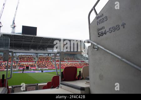 LONDON, GROSSBRITANNIEN. MÄRZ 20th : Brentford Community Stadium während des Sky Bet Championship-Spiels zwischen Brentford und Nottingham Forest im Brentford Community Stadium, Brentford am Samstag, 20th. März 2021. (Quelle: Federico Maranesi, Mi News) Stockfoto