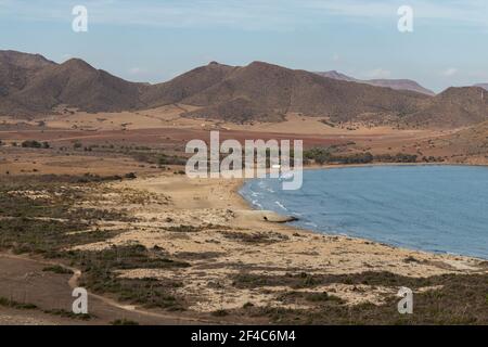 Der sandige Genoveses Strand im Cabo de Gata National Park in der Nähe von Almeria in Spanien Stockfoto
