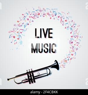 Abstrakter Musikhintergrund mit schwarzer Trompete und Noten. Vektorgrafik... Abstrakter Musikhintergrund mit Noten Stock Vektor