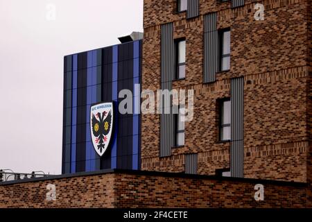 Ein allgemeiner Blick auf das Stadion vor dem Sky Bet League One Spiel in der Plough Lane, London. Bilddatum: Samstag, 20. März 2021. Stockfoto