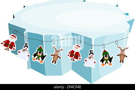 Cartoon-Floh. Vektordarstellung einer Eisscholle mit festlichen Girlanden. Dekorative Laternen, Lichter, Schneeflocken. Element von Design und Dekoration Stock Vektor