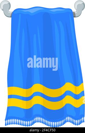 Vektor-Illustration von blauen Handtüchern Frottee Handtücher auf Halter auf weißem Hintergrund. Cartoon-Stil. Erforderliche Hygieneartikel. Badetuch-Zugehörigkeit Stock Vektor