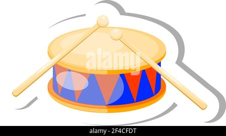 Farbvektor Cartoon Musikinstrumenttrommel auf weißem Hintergrund. Vektorgrafik für Aktien Stock Vektor