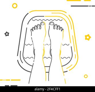 Farbenfrohes Whirlpool-Bad mit Füßen im linearen Stil. Zeilensymbol. Isoliert auf weißem Hintergrund. Vektorgrafik. Stock Vektor