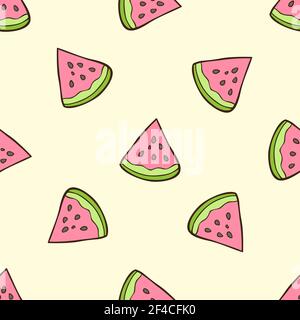 Dekoratives sommerliches Nahtmuster mit Wassermelone. Handgezeichneter Vektorhintergrund. Nahtloses Muster mit Wassermelone Stock Vektor