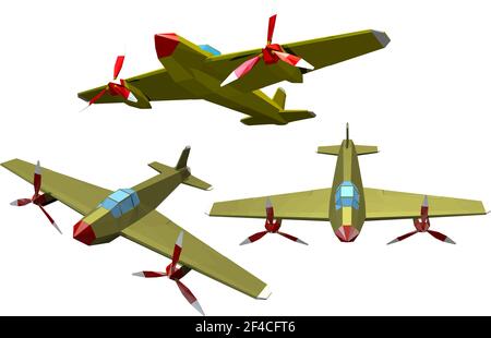 Set von Farbvektor militärische Flugzeuge auf einem weißen Hintergrund. Low-Poly-Stil. Flugzeug des Zweiten Weltkriegs. Vektorgrafik für Aktien Stock Vektor