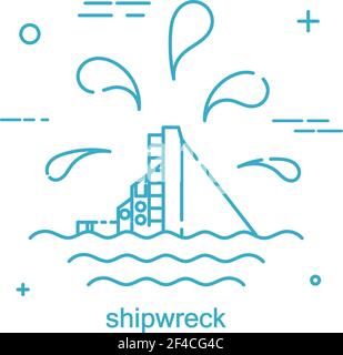 Desaster Nautical Schiff in einem linearen Stil. Zeilensymbol. Isoliert auf weißem Hintergrund. Vektorgrafik. Stock Vektor