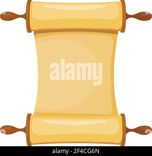 Vektordarstellung der Tora auf weißem Hintergrund. Isoliertes Objekt. Cartoon-Bild der Tora, Alte Testament. Gegenstand der Religion. Gesetz der Juden Stock Vektor