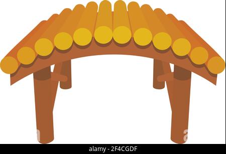 Kleine ländliche Holzbrücke auf weißem Hintergrund. Farbiges Vektor-Bild einer Brücke von den Stämmen auf den Stelzen. Hölzerne Fußgängerstruktur - eine Brücke über die Schlucht. Vektorgrafik für Aktien Stock Vektor