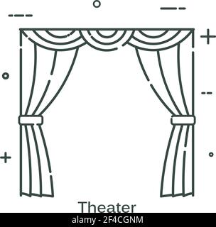 Theatralische Szenen im linearen Stil. Zeilensymbol auf weißem Hintergrund isoliert. Vektorgrafik. Stock Vektor