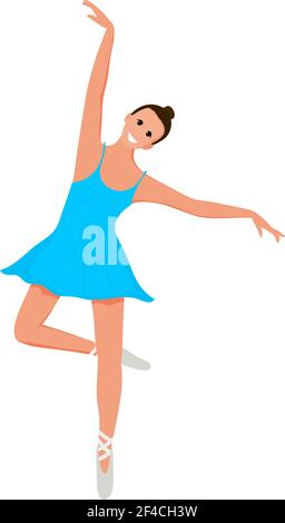 Junge niedliche lächelnde Ballerina in Bewegung auf einem weißen Hintergrund. Flat Style Ballerina in der Übung. Vektorgrafik Stock Vektor