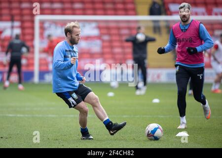 BARNSLEY, ENGLAND. MÄRZ 20th: Barry Bannan von Sheffield Mittwoch Aufwärmen vor dem SkyBet Championship-Spiel zwischen Barnsley und Sheffield Mittwoch in Oakwell, Barnsley am Samstag 20th März 2021. (Kredit: Pat Scaasi - MI Nachrichten) Kredit: MI Nachrichten & Sport /Alamy Live Nachrichten Stockfoto