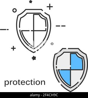 Flaches einfaches lineares Schildsymbol auf weißem Hintergrund. Symbol für Schutz und Sicherheit. Vektorgrafik Stock Vektor