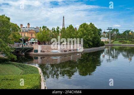 Orlando, Florida. Juli 29, 2020. Panoramablick auf den France Pavillion in Epcot (142) Stockfoto