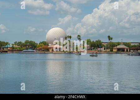 Orlando, Florida. 29. Juli 2020.schöne Aussicht auf Big Sphere in Epcot (88) Stockfoto