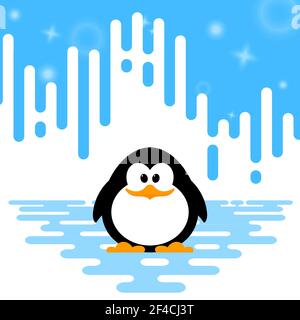 Vektor-Illustration eines niedlichen kleinen Pinguin auf Winter abstrakt gestreiften Hintergrund. Stock Vektor