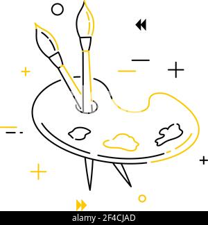 Abstrakte Palette des Künstlers mit Pinsel und Farben. Linearer Stil. Linie Symbol des Künstlers und lernen zu zeichnen. Vektorgrafik Stock Vektor