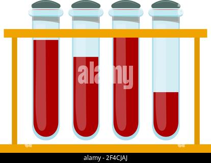 Vektor-Illustration eines Set-Glasröhrchen aus Blut. Bluttest. Cartoon-Stil. Reagenzgläser mit Blut auf weißem Hintergrund, isoliertes Objekt. Medizinische Forschung Stock Vektor