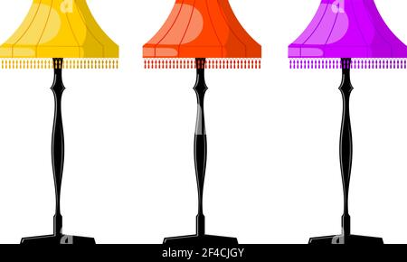 Set von Farbe Vektor Retro Cartoon Stehleuchten. Elektrische Leuchten auf weißem Hintergrund. Vektorgrafik für Aktien Stock Vektor