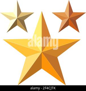 Vektordarstellung eines Sets von goldenen Sternen. Cartoon-Stil Gold Sterne auf weißem Hintergrund, isolieren das Motiv Stock Vektor