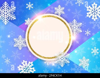 Abstrakter Vektor Weihnachten Hintergrund mit Schneeflocken und goldenen Rahmen. Design für Neujahr Saisonale Verkauf Stock Vektor