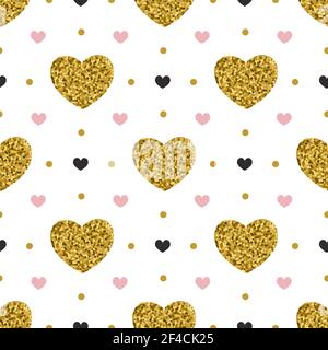 Dekoratives festliches Nahtmuster mit goldenen Glitzerherzen. Vektor Hintergrund für Valentine&rsquo;s Tag Stock Vektor