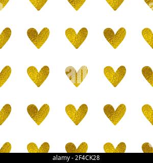 Nahtlose Muster mit golden leuchtenden Herzen auf einem weißen Hintergrund. Dekorativ festliche Vector Illustration. Stock Vektor