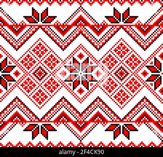 Traditionelle ukrainische Dekorative rote nahtlose Ornament auf einem weißen Hintergrund. Vector Illustration Stock Vektor