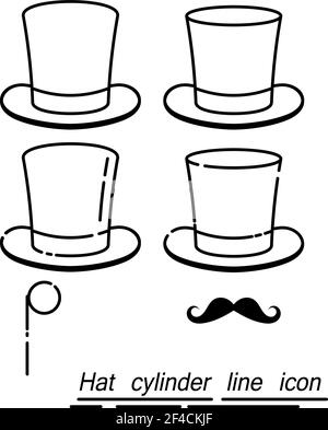 Set von Gentleman - Hüte, Schnurrbärte, Monocle in einem linearen Stil. Zeilensymbol. Isoliert auf weißem Hintergrund. Vektorgrafik. Stock Vektor