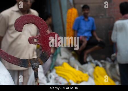 Kalkutta, Indien. Malik Ghat Blumenmarkt Stockfoto