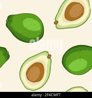 Hand tropischen nahtlose Muster mit Avocado Obst gezeichnet. Vector Hintergrund Stock Vektor