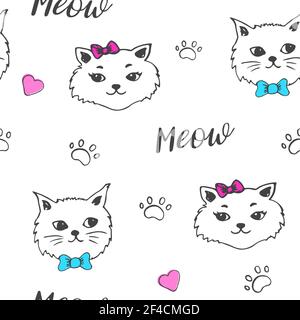 Süße Katze nahtlose Muster. Dekorative vector Hintergrund mit Tieren. Doodle Stil. Stock Vektor