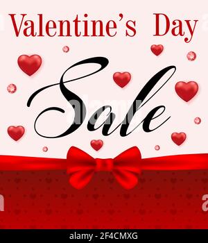 Dekorative Hintergrund für Valentine & rsquo; s Tag Verkauf mit roten Herzen Ballons und rote Schleife. Vektorgrafik. Stock Vektor