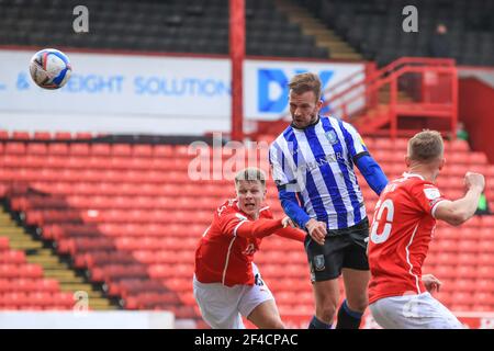 Barnsley, Großbritannien. März 2021, 20th. Jordan Rhodes #20 von Sheffield Mittwoch Punkte, um es 0-1 in Barnsley, Großbritannien am 3/20/2021. (Foto von Mark Cosgrove/News Images/Sipa USA) Quelle: SIPA USA/Alamy Live News Stockfoto