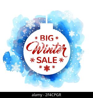 Weihnachten Vektor Hintergrund mit weißer Dekoration, Schneeflocken und Aquarell-Textur. Design für saisonalen Winterverkauf. Stock Vektor