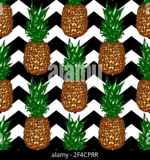 Chevron tropischen nahtlose Muster mit Ananas. Vector Hintergrund Stock Vektor