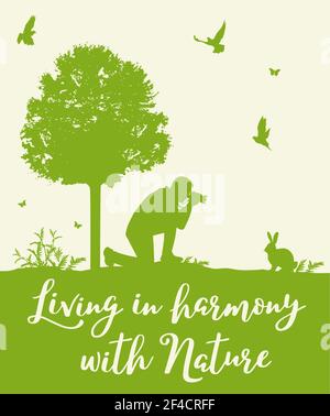 Der Mann Fotos ein Kaninchen. Naturschutz und Ökologie Konzept. Vector Illustration Stock Vektor