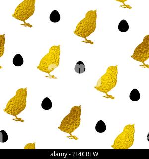 Ostern nahtlose Muster mit goldenen Huhn und Eier. Vector Illustration. Dekorativ festliche Hintergrund Stock Vektor