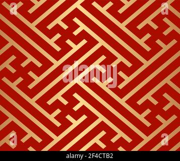 Dekorative abstrakte geometrische goldene nahtlose Muster auf einem roten Hintergrund. Traditionelle orientalische Ornamente. Vektorgrafik. Stock Vektor