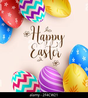 Dekorativer Hintergrund mit bunten Ostereier. Vector Illustration. Frohe Ostern Schrift Stock Vektor