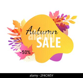 Abstraktes Herbstbanner für saisonalen Verkauf. Orange Herbst Hintergrund mit dekorativen Ästen und Ahornblatt. Vektorgrafik Stock Vektor