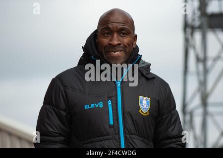 BARNSLEY, ENGLAND. MÄRZ 20th: Darren Moore, Sheffield Mittwoch Manager, vor dem SkyBet Championship Spiel zwischen Barnsley und Sheffield Mittwoch in Oakwell, Barnsley am Samstag 20th März 2021. (Kredit: Pat Scaasi - MI Nachrichten) Kredit: MI Nachrichten & Sport /Alamy Live Nachrichten Stockfoto