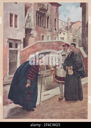 Shylock, Bassanio und Antonio "mit Atem und Flüstern Demut" - der Kaufmann von Venedig Stockfoto