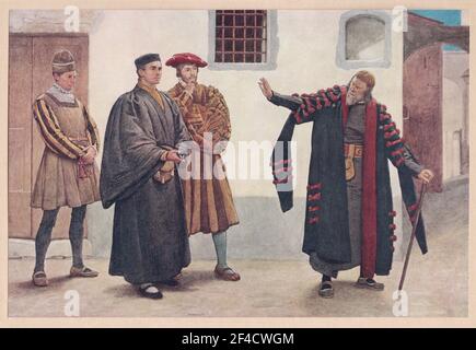 Shylock, Antonio, Salarino und Kerkermeister 'Erzähl mir nicht von Gnade - Kerkermeister schau ihm zu' - der Kaufmann von Venedig Stockfoto