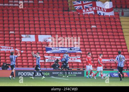 BARNSLEY, ENGLAND. MÄRZ 20th: Jordan Rhodes of Sheffield Mittwoch erzielt sein Team das erste Tor während der SkyBet Championship Spiel zwischen Barnsley und Sheffield Mittwoch in Oakwell, Barnsley am Samstag 20th März 2021. (Kredit: Pat Scaasi - MI Nachrichten) Kredit: MI Nachrichten & Sport /Alamy Live Nachrichten Stockfoto