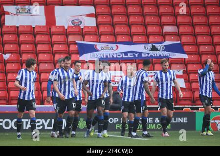 BARNSLEY, ENGLAND. MÄRZ 20th: Jordan Rhodes of Sheffield Mittwoch erzielt sein Team das erste Tor während der SkyBet Championship Spiel zwischen Barnsley und Sheffield Mittwoch in Oakwell, Barnsley am Samstag 20th März 2021. (Kredit: Pat Scaasi - MI Nachrichten) Kredit: MI Nachrichten & Sport /Alamy Live Nachrichten Stockfoto